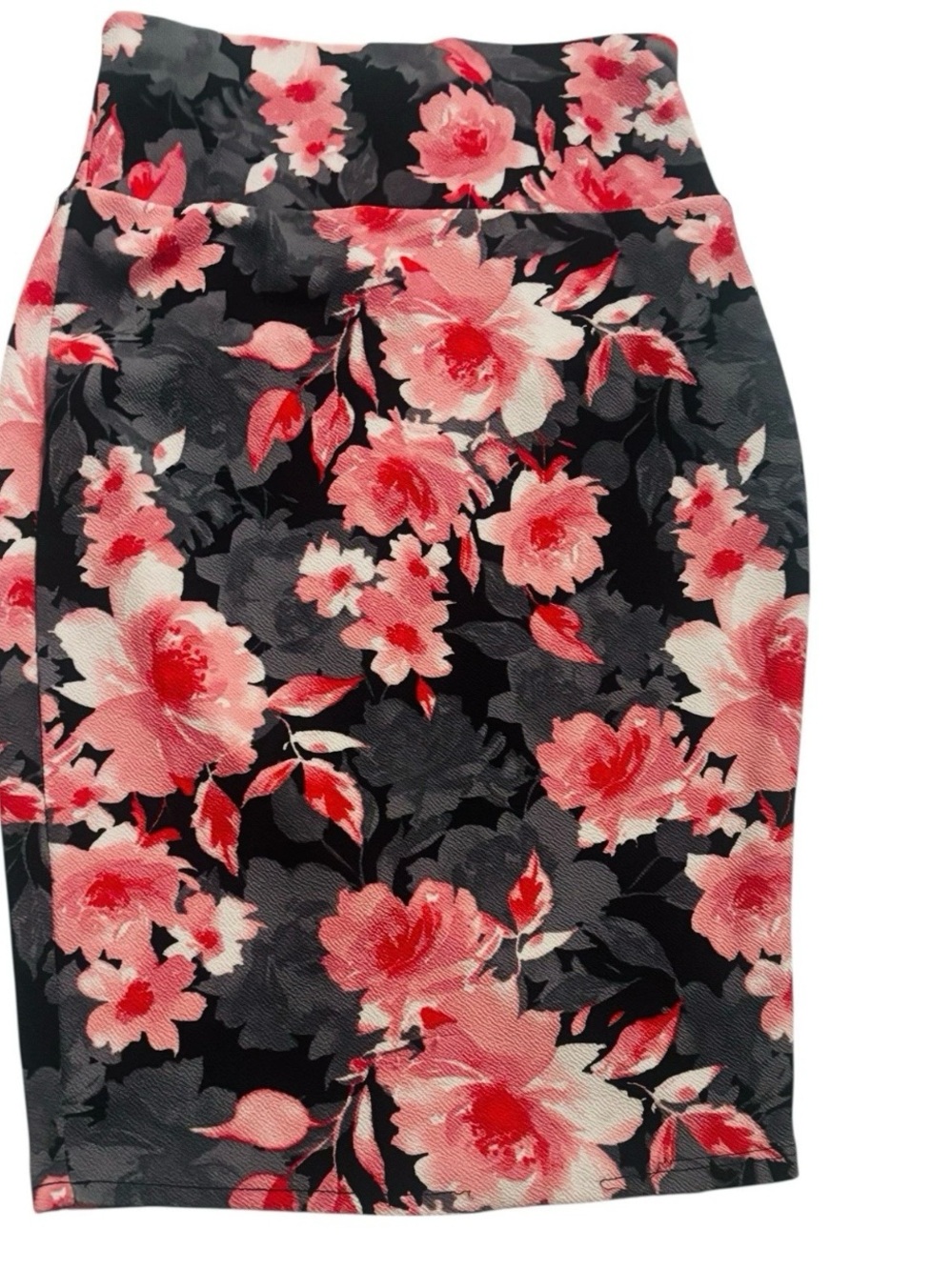 Silhouette Women Pencil Skirt Size M  Knee Length Pull On Floral Stretch Roses